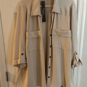 Tan Shacket Collared Neckline and Adjustable Cuffs